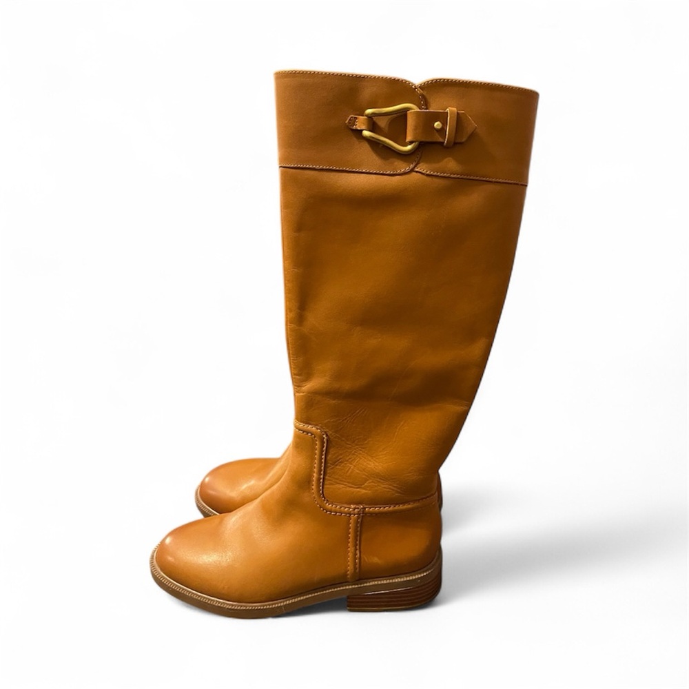 Vince Camuto Brown Leather Riding Boots with Gold Accents